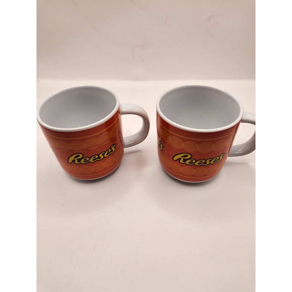 Vintage 1990s Galerie Reeses Peanut Butter Cups Coffee Mugs Set of 2 Orange
